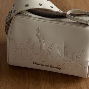House of Sunny Cream Embossed Flame Crossbody Bag with Eyelet Strap